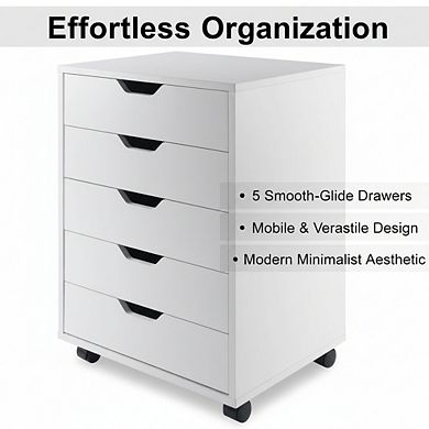 KSIZUIS Halifax 5-Drawer Cabinet - Modern White Composite Wood Storage with Sleek Design