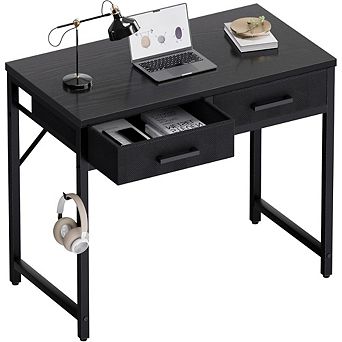 KSIZUIS 32" Small Computer Desk with 2 Drawers - Space-Saving for Bedroom & Home Office, Black