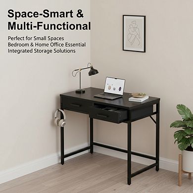 KSIZUIS 32" Small Computer Desk with 2 Drawers - Space-Saving for Bedroom & Home Office, Black