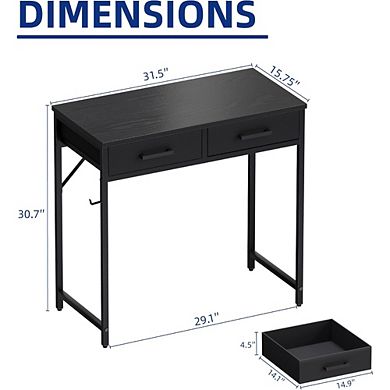 KSIZUIS 32" Small Computer Desk with 2 Drawers - Space-Saving for Bedroom & Home Office, Black