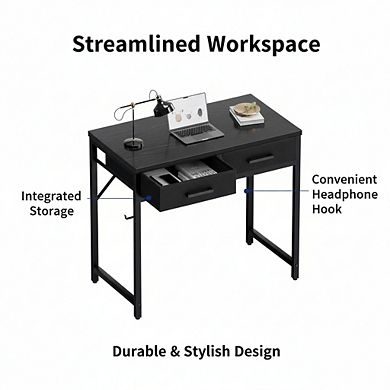 KSIZUIS 32" Small Computer Desk with 2 Drawers - Space-Saving for Bedroom & Home Office, Black