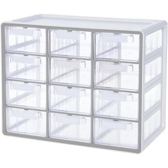 KSIZUIS 12-Drawer Clear Storage Cabinet - Large Stackable Organizer for Crafts, Office & Hardware