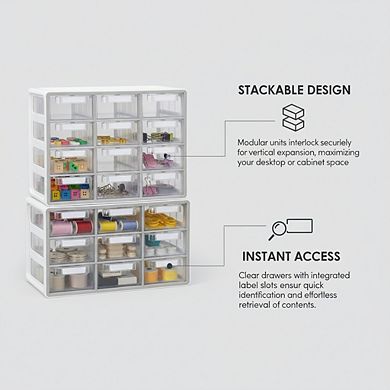 KSIZUIS 12-Drawer Clear Storage Cabinet - Large Stackable Organizer for Crafts, Office & Hardware