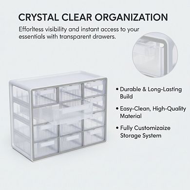 KSIZUIS 12-Drawer Clear Storage Cabinet - Large Stackable Organizer for Crafts, Office & Hardware