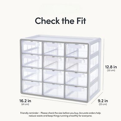 KSIZUIS 12-Drawer Clear Storage Cabinet - Large Stackable Organizer for Crafts, Office & Hardware