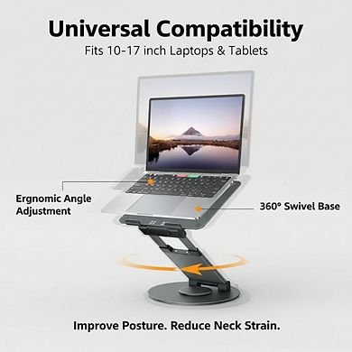 KSIZUIS Telescopic 360° Rotating Laptop Stand - Adjustable Height & Pull-Out Design, Fits 10-17” Lap