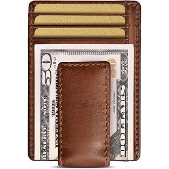 KSIZUIS Full Grain Leather Wallet - Slim Front Pocket Design with Strong Magnetic Money Clip, Gift B