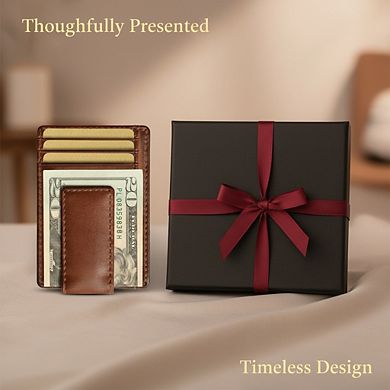 KSIZUIS Full Grain Leather Wallet - Slim Front Pocket Design with Strong Magnetic Money Clip, Gift B