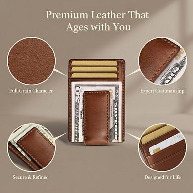 KSIZUIS Full Grain Leather Wallet - Slim Front Pocket Design with Strong Magnetic Money Clip, Gift B