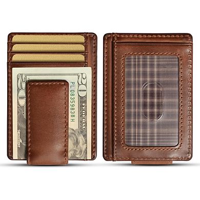 KSIZUIS Full Grain Leather Wallet - Slim Front Pocket Design with Strong Magnetic Money Clip, Gift B