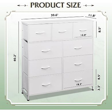 9-Drawer Dresser, Fabric Storage Tower for Bedroom, Hallway, Closet, Tall Chest Organizer Unit