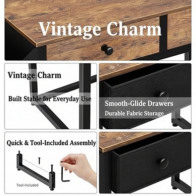 KSIZUIS 31" Computer Desk with 2 Drawers - Storage Fabric Drawer & Bag for Small Spaces, Rustic Brow