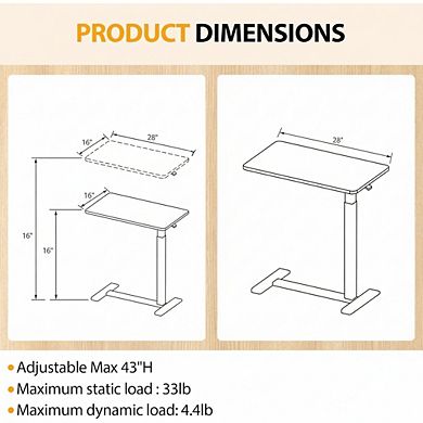 KSIZUIS Adjustable Overbed Table - Medical & Home Use with Hidden Wheels, 28"x16" Walnut Brown