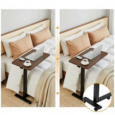 KSIZUIS Adjustable Overbed Table - Medical & Home Use with Hidden Wheels, 28"x16" Walnut Brown