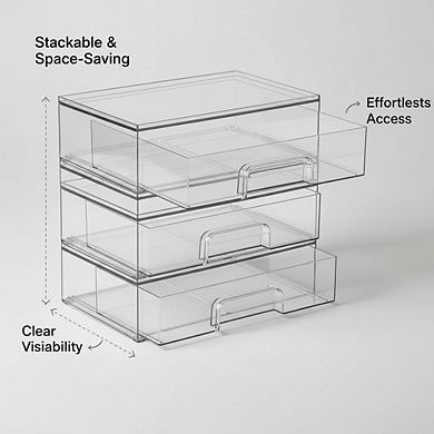 KSIZUIS Makeup Organizer Drawers - 4-Pack Clear Acrylic Stackable for Palettes & Cosmetics