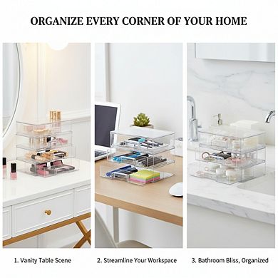 KSIZUIS Makeup Organizer Drawers - 4-Pack Clear Acrylic Stackable for Palettes & Cosmetics