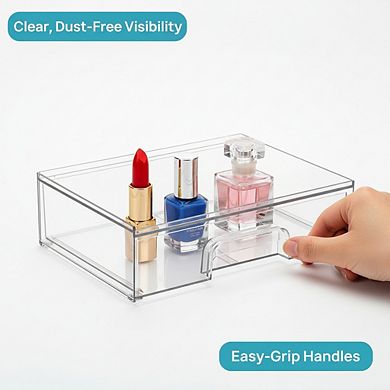 KSIZUIS Makeup Organizer Drawers - 4-Pack Clear Acrylic Stackable for Palettes & Cosmetics