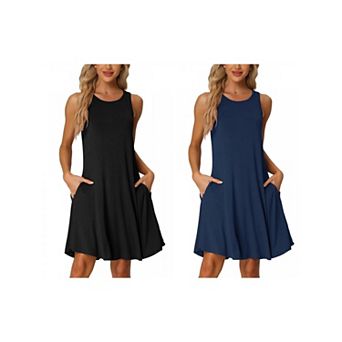 2 Packs Women's Nightshirt Sleeveless Tank Dress Basic Sleepwear Nightgown with Pockets