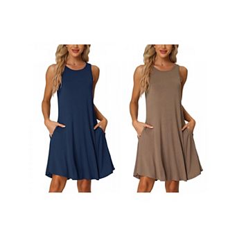 2 Packs Women's Nightshirt Sleeveless Tank Dress Basic Sleepwear Nightgown with Pockets