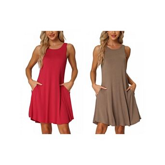2 Packs Women's Nightshirt Sleeveless Tank Dress Basic Sleepwear Nightgown with Pockets