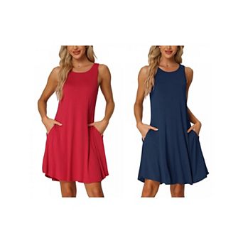 2 Packs Women's Nightshirt Sleeveless Tank Dress Basic Sleepwear Nightgown with Pockets