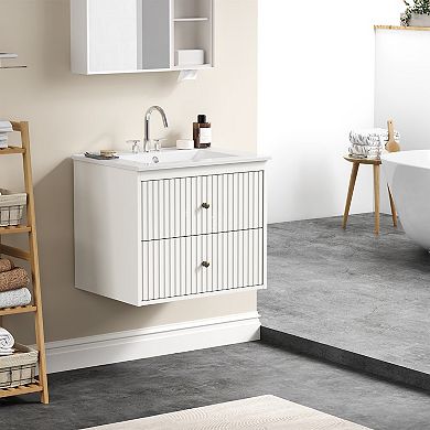 24" Bathroom Vanity with Sink, 2 Fluted Drawers, Floating Wall Mounted Storage Cabinet Combo Set