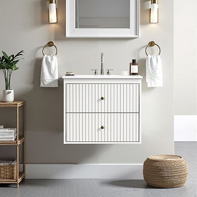 24" Bathroom Vanity with Sink, 2 Fluted Drawers, Floating Wall Mounted Storage Cabinet Combo Set