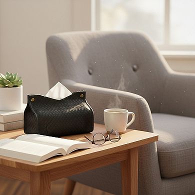 3-piece Woven Texture Faux Leather Tissue Holder with Snap Closure Design