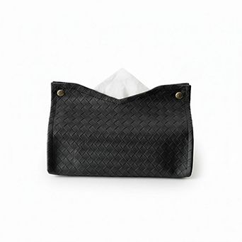 3 pc Woven Texture Faux Leather Tissue Holder with Snap Closure Design