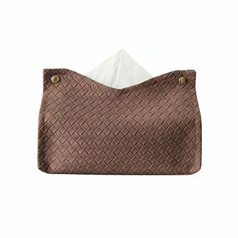 3 pc Woven Texture Faux Leather Tissue Holder with Snap Closure Design