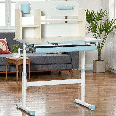 Lufeiya Height Adjustable Kids Study Desk with Tilt Desktop, Storage Shelf Drawer, Writing Desk