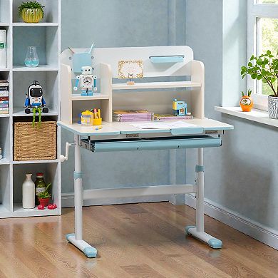 Lufeiya Height Adjustable Kids Study Desk with Tilt Desktop, Storage Shelf Drawer, Writing Desk