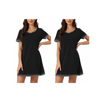 2 Packs Women's Short Sleeve Nightshirt Contrast Color V Neck Nightgown Sleepdress
