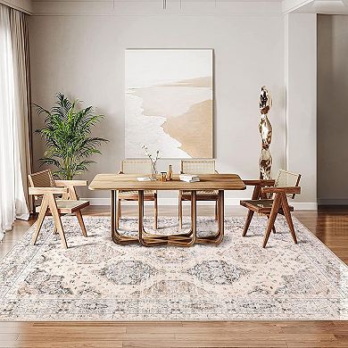 Persian Style Diamond Print Area Rug, Machine Washable & Soft, Pet & Baby Friendly Floor Mat