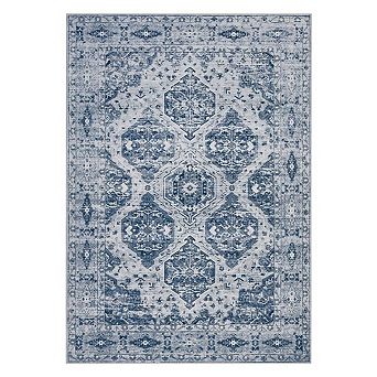 Persian Style Diamond Print Area Rug, Machine Washable & Soft, Pet & Baby Friendly Floor Mat