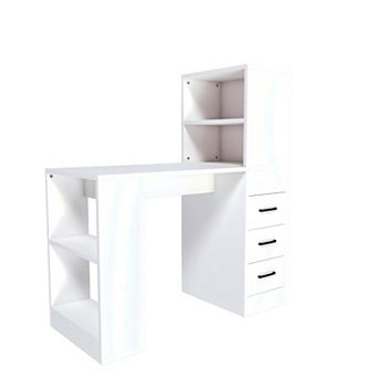 Lufeiya Computer Desk with Built In Power Outlet and USB Ports, Desk with Drawers and Shelves
