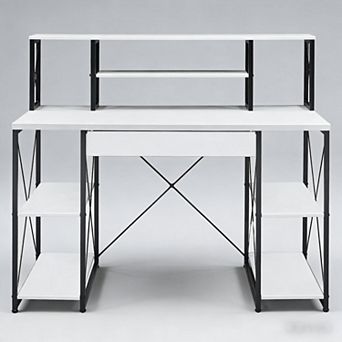 Lufeiya Music Studio Recording Desk with Drawer and Open Storage Compartments, computer Desk