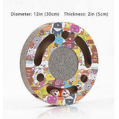 Round Cat Scratcher Toy with Jingle Balls Corrugated Cardboard Puzzle Interactive Cat Activity Board