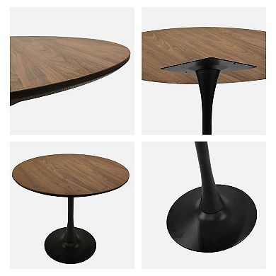 31.5-inch Mid-Century Round Dining Table, Tulip Table, Kitchen Dining Table, Seats 2-4 People, Black