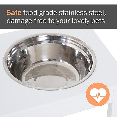 23" Modern Pet Food Bowl, Dog Bone Shaped, Wooden Heavy-Duty, White