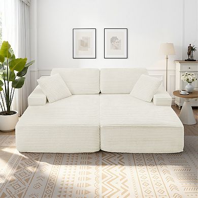 89.3” Oversized Double Chaise Lounge Indoor, Corduroy Chaise Lounge Chair, Upholstered Sleeper Sofa
