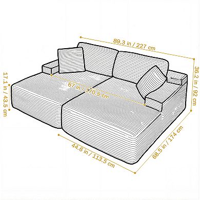 89.3” Oversized Double Chaise Lounge Indoor, Corduroy Chaise Lounge Chair, Upholstered Sleeper Sofa