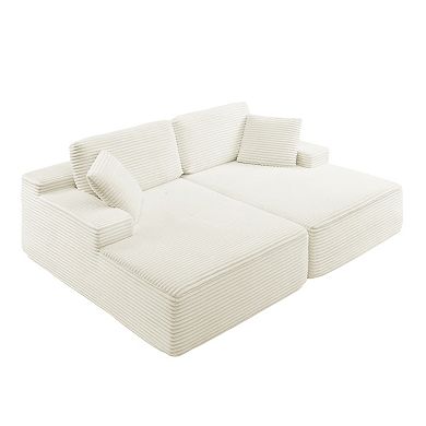 89.3” Oversized Double Chaise Lounge Indoor, Corduroy Chaise Lounge Chair, Upholstered Sleeper Sofa