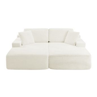 89.3” Oversized Double Chaise Lounge Indoor, Corduroy Chaise Lounge Chair, Upholstered Sleeper Sofa