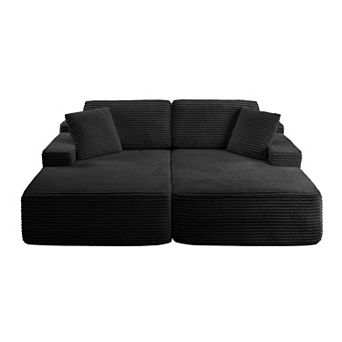 89.3” Oversized Double Chaise Lounge Indoor, Corduroy Chaise Lounge Chair, Upholstered Sleeper Sofa