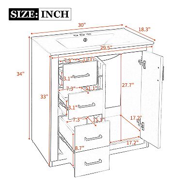 30-inch Bathroom Vanity with Ceramic Sink, Storage Cabinet with 3 Soft-Close Drawers, Green
