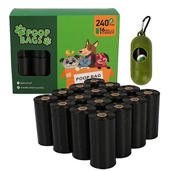 Biodegradable Dog Waste Bags Leakproof Easy Tear Black Cleanup Bags with Dispenser for Pets