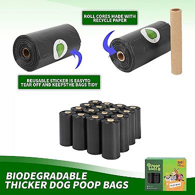 Biodegradable Dog Waste Bags Leakproof Easy Tear Black Cleanup Bags with Dispenser for Pets