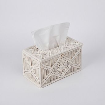 Handwoven Macrame Tissue Box Cover with Textured Geometric Design