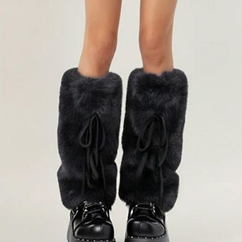 Women's Faux Fur Leg Warmers with Tie Detail Plush Winter Boot Cover Fashion Accessory